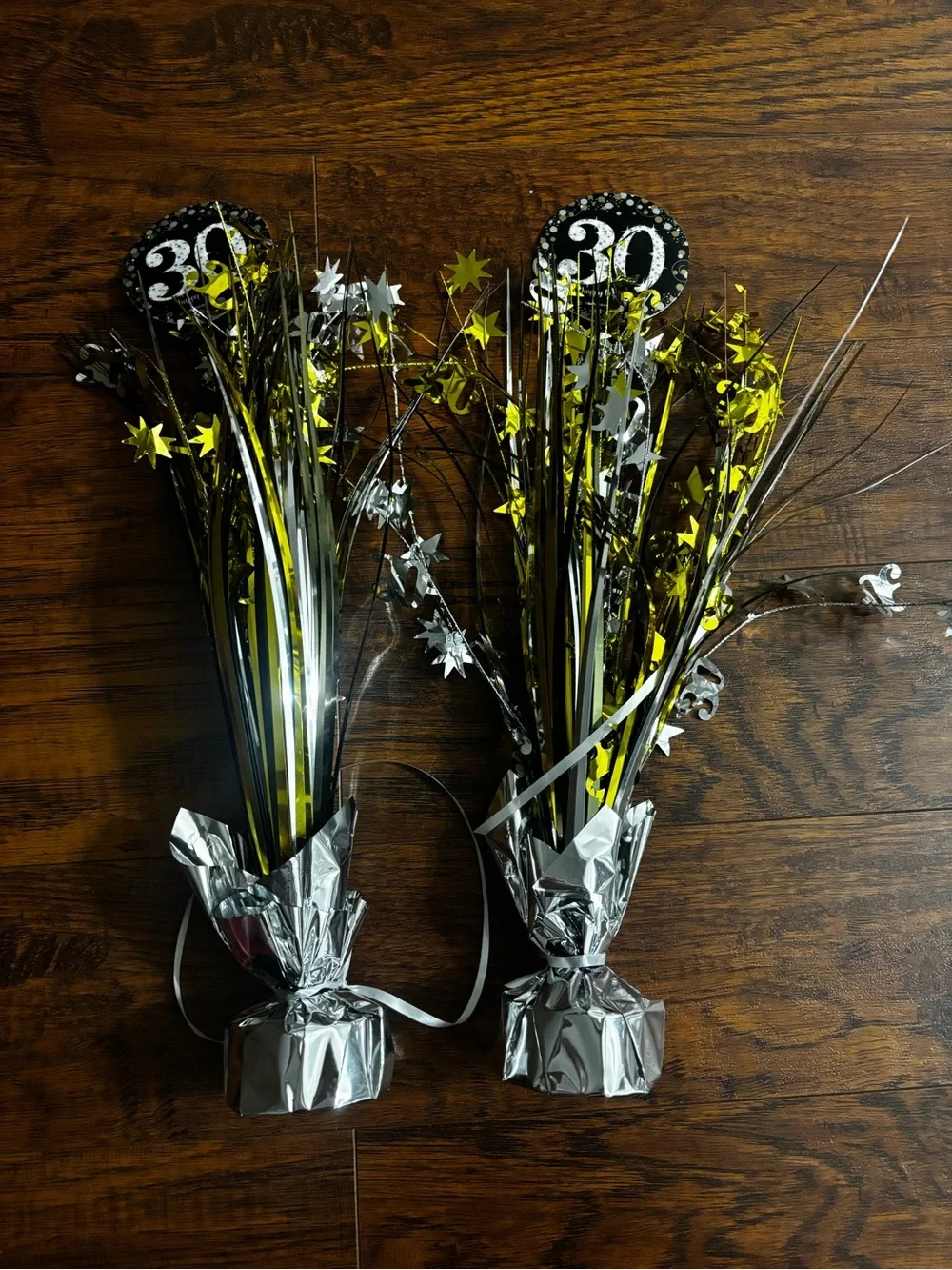 30th Birthday BUNDLE Two Centerpiece Decorations Gold Silver + Pink Cake Topper